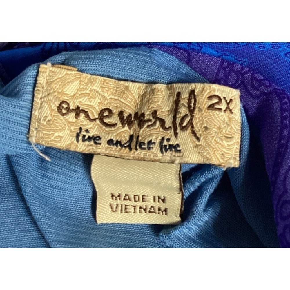 ONE WORLD Women's (Size 2X) Short Sleeve V-Neck Lined Shirt Polyester - Picture 3 of 4